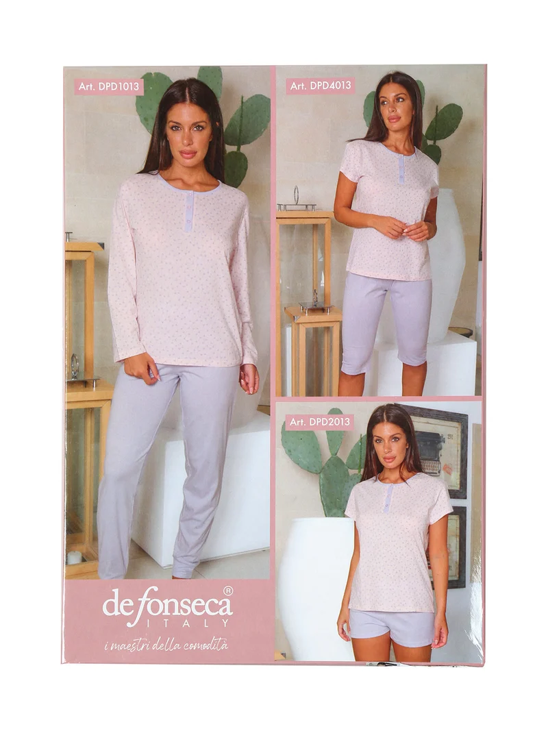 Pigiama corto da donna in cotone con t-shirt stampata e shorts - blu