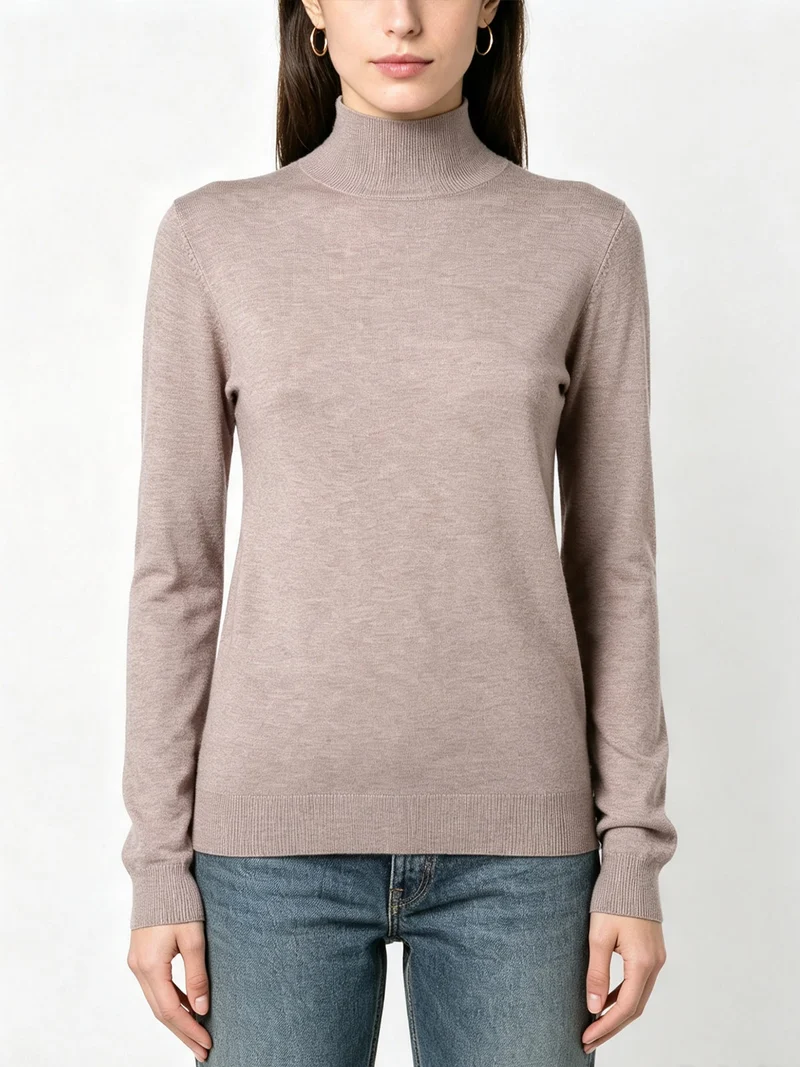 Pullover donna in maglia a lupetto - sabbia