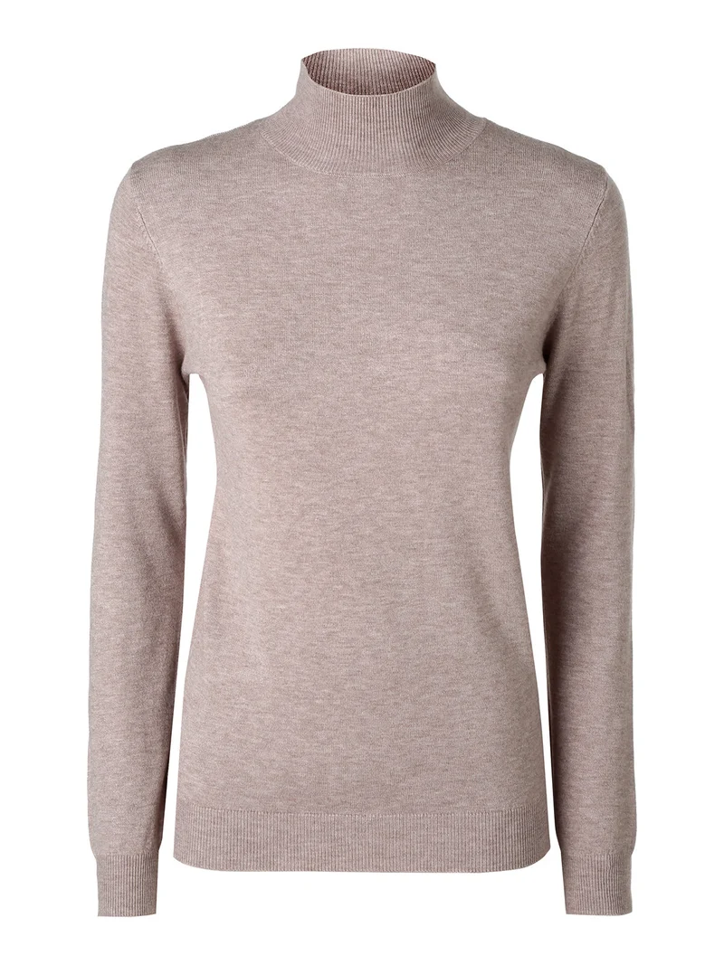 Pullover donna in maglia a lupetto - sabbia