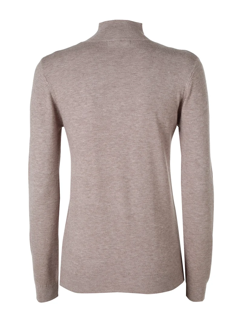 Pullover donna in maglia a lupetto - sabbia