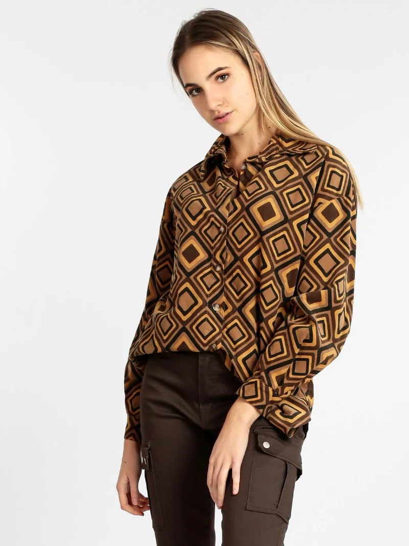 Maxi camicia donna oversize in cotone vellutato - marrone