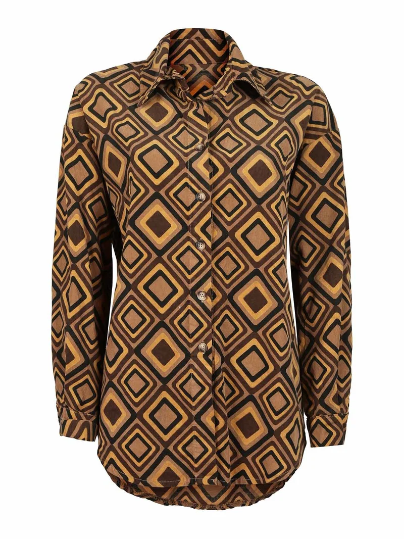 Maxi camicia donna oversize in cotone vellutato - marrone