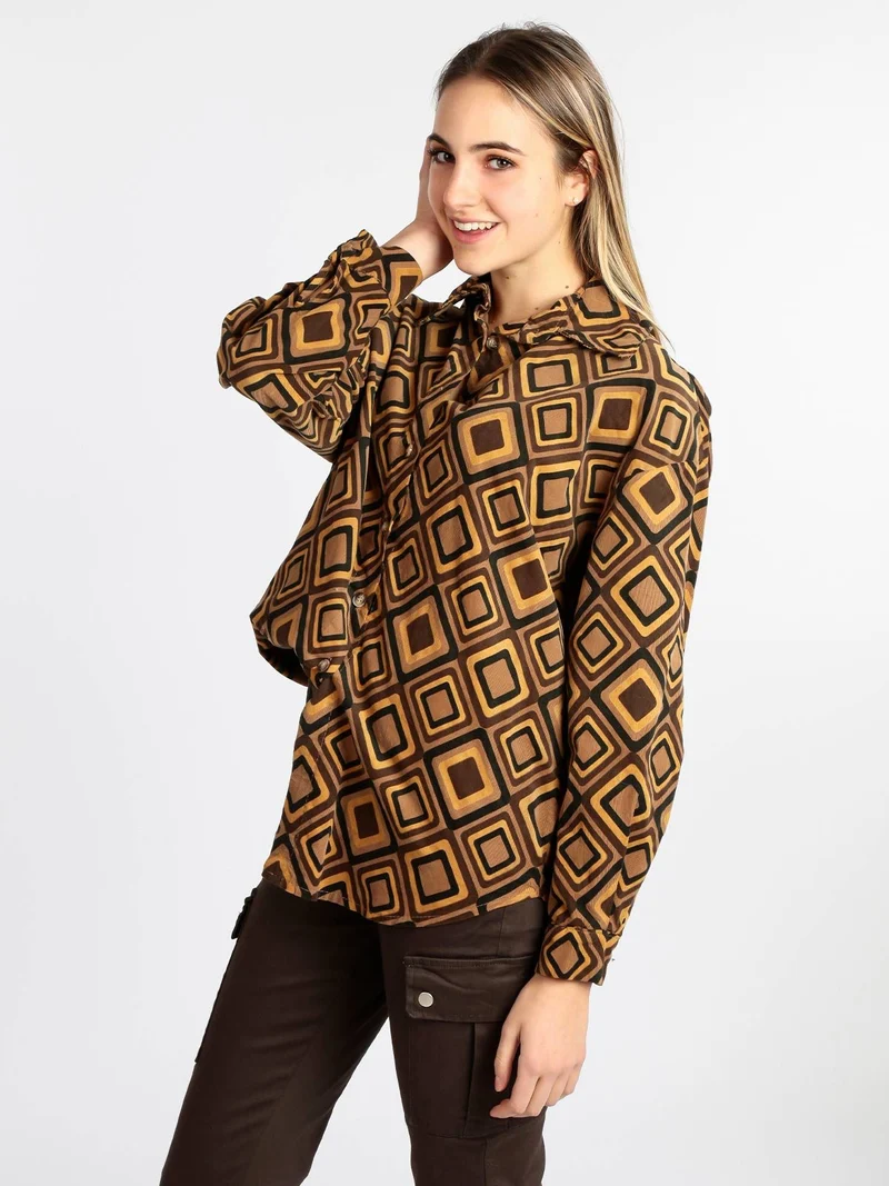 Maxi camicia donna oversize in cotone vellutato - marrone