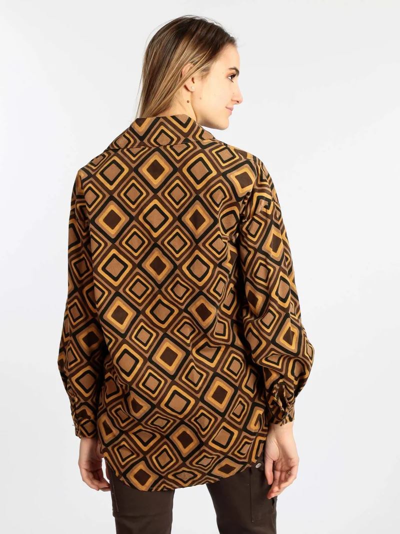 Maxi camicia donna oversize in cotone vellutato - marrone