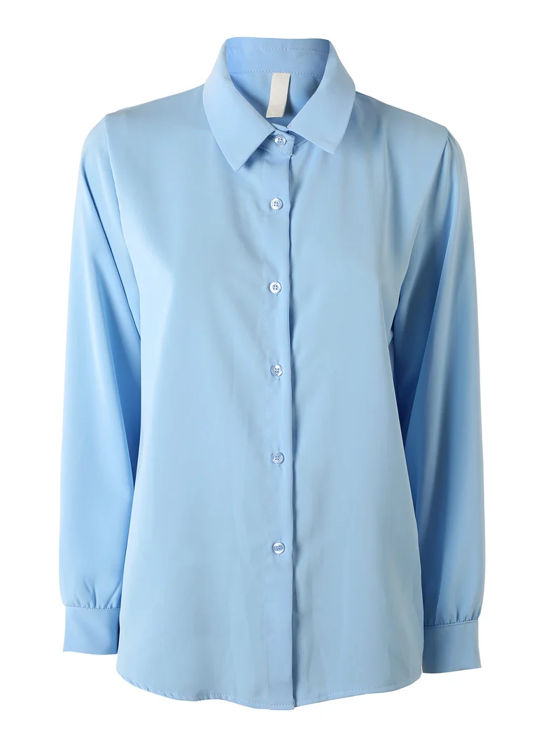 Camicia donna a maniche lunghe con foulard colorato - azzurro
