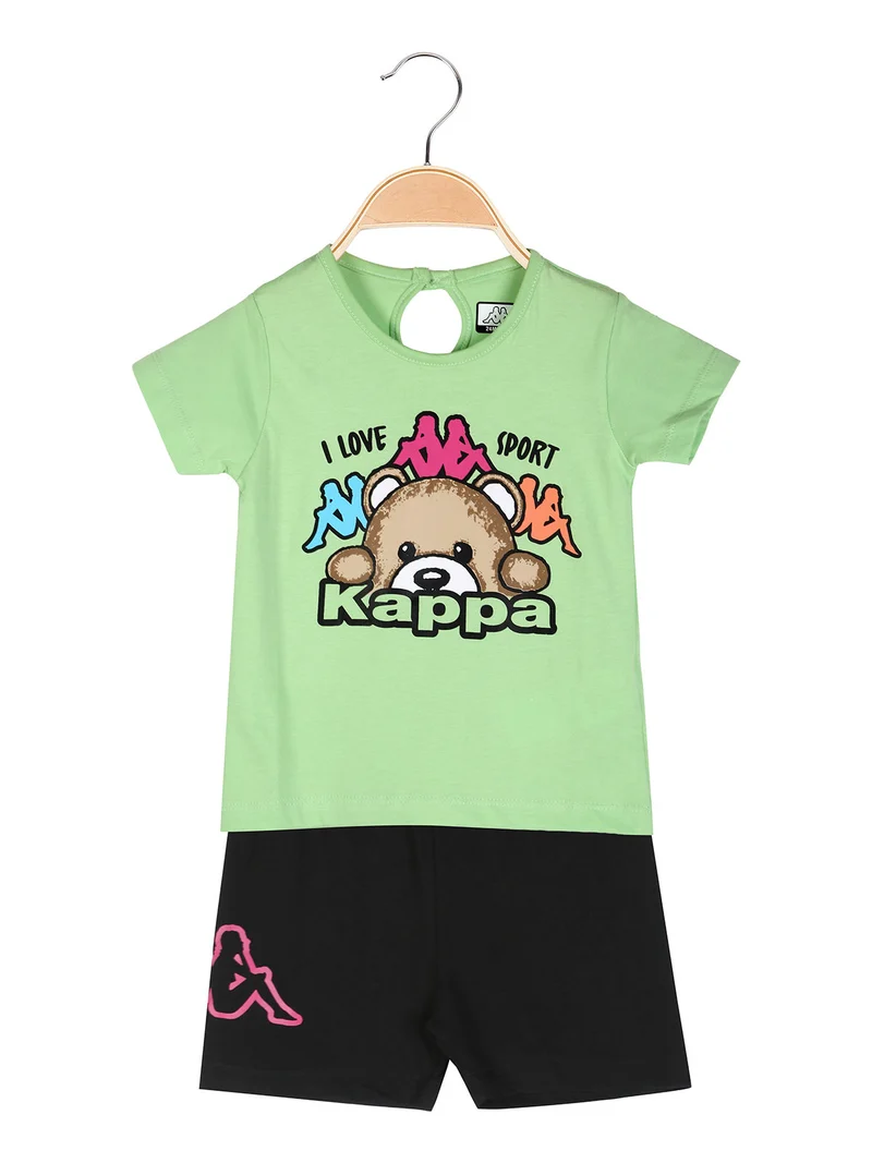 Completo corto da neonata in cotone con t-shirt orsacchiotto e shorts - verde chiaro