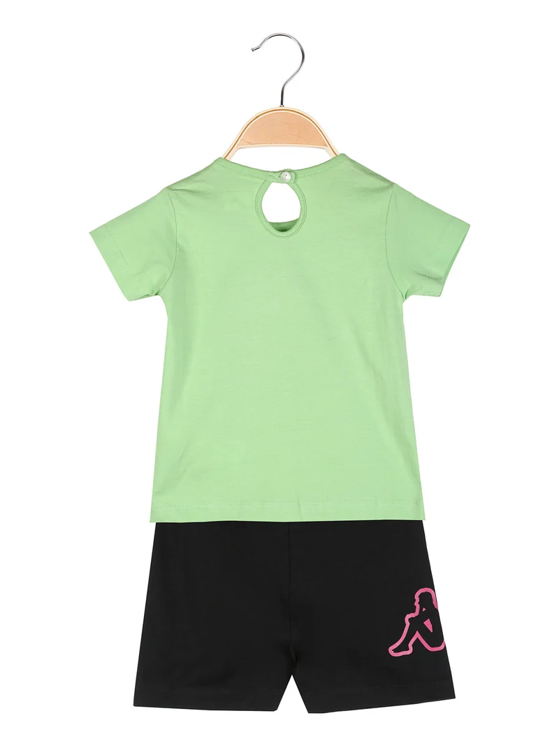 Completo corto da neonata in cotone con t-shirt orsacchiotto e shorts - verde chiaro
