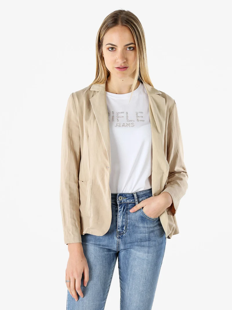 Blazer donna in misto lino con bottone - khaki