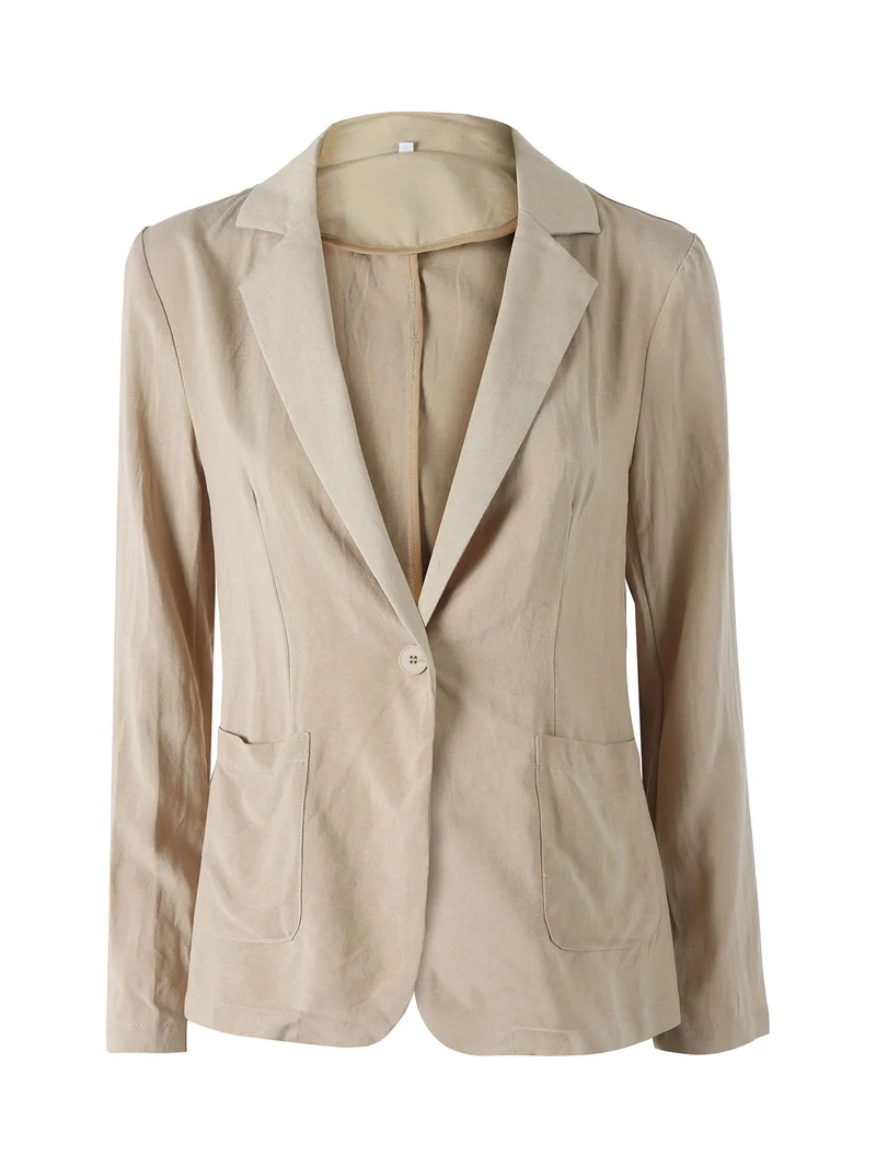 Blazer donna in misto lino con bottone - khaki