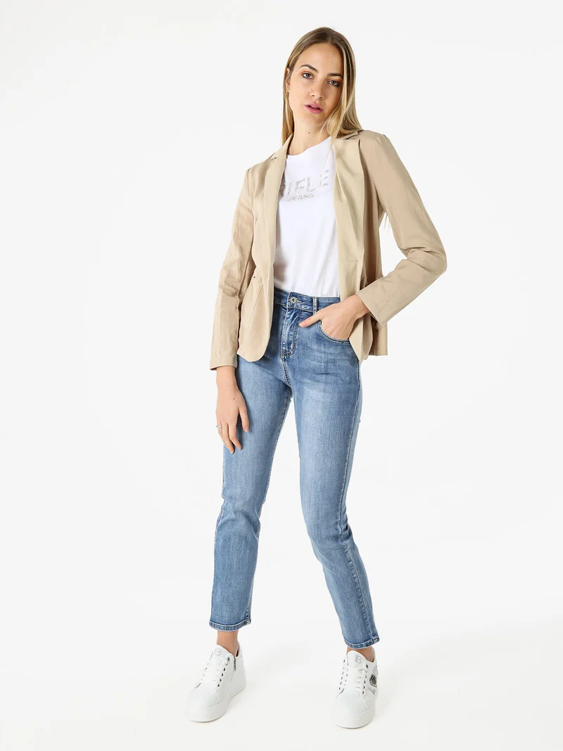 Blazer donna in misto lino con bottone - khaki