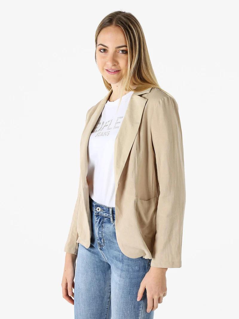 Blazer donna in misto lino con bottone - khaki