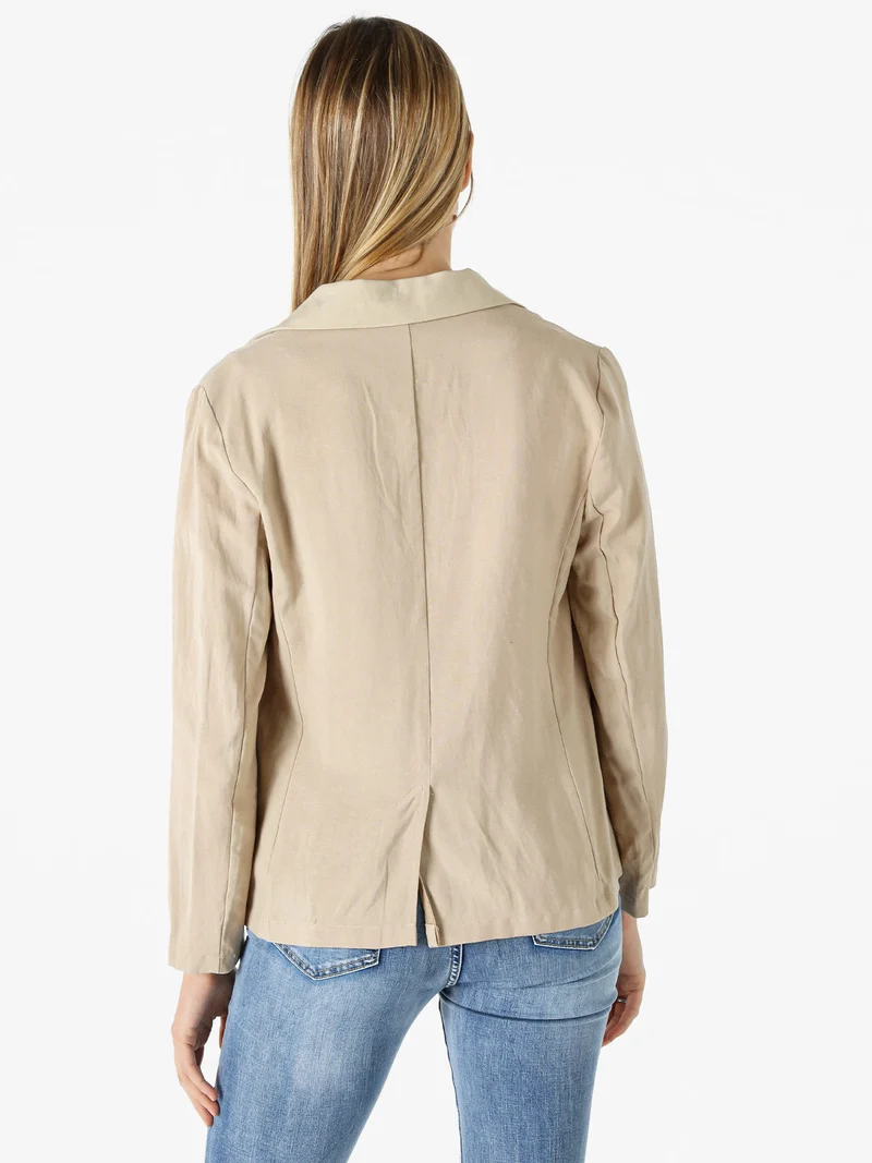 Blazer donna in misto lino con bottone - khaki