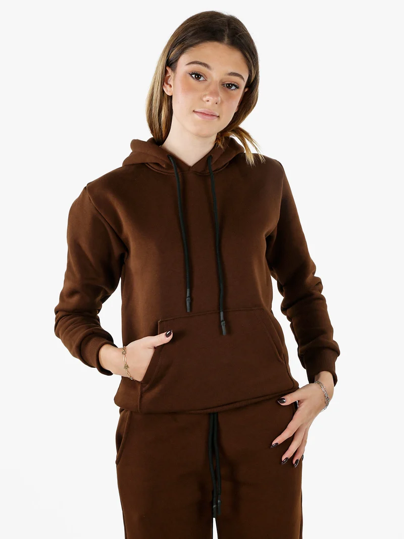 Felpa pesante da donna con cappuccio - marrone