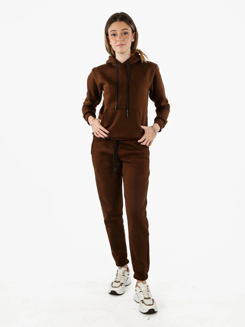 Felpa pesante da donna con cappuccio - marrone