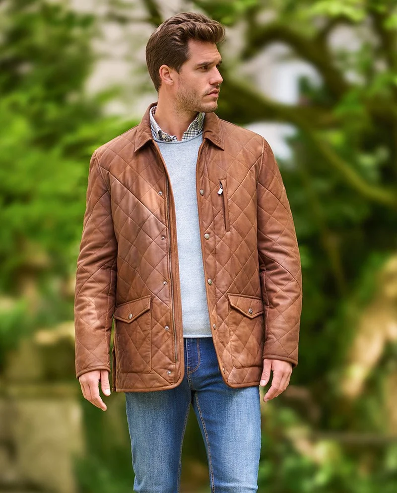 Gesteppte Herren Lederjacke "Ben" aus Lammnubuk in tan