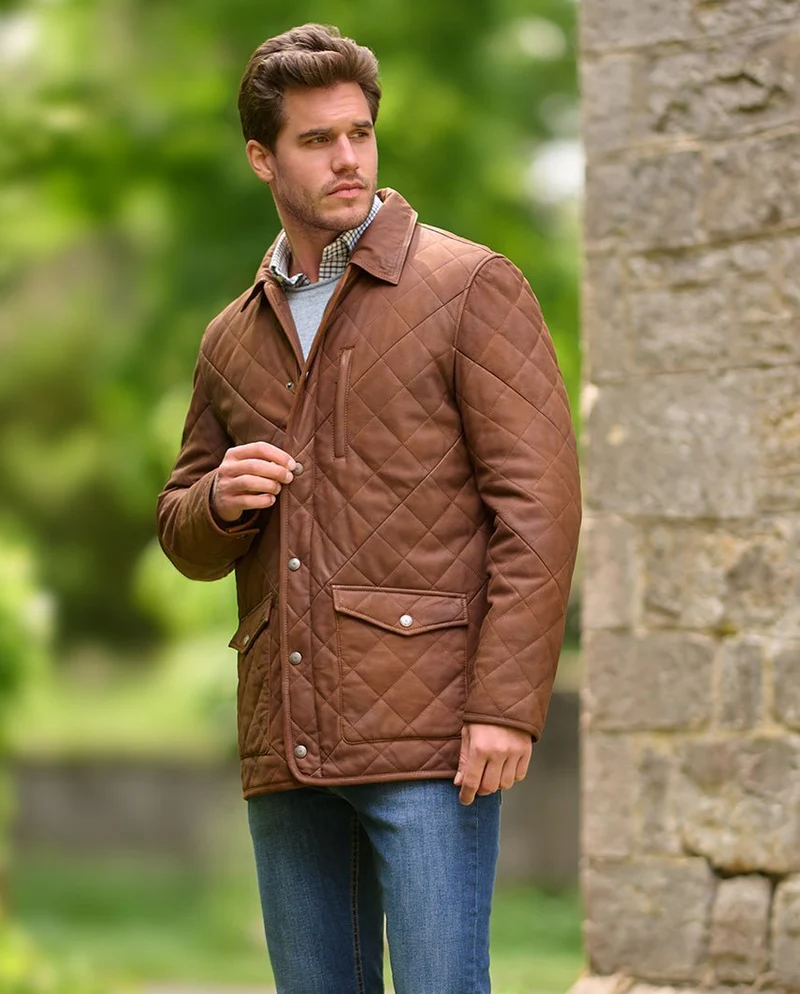Gesteppte Herren Lederjacke "Ben" aus Lammnubuk in tan