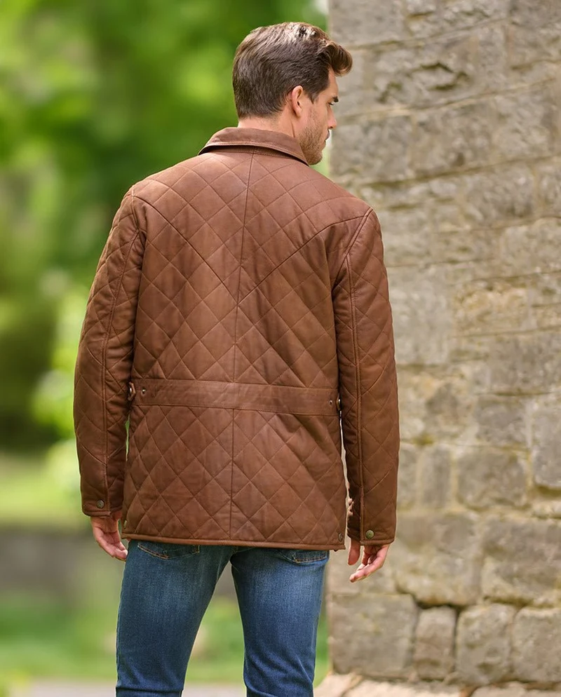 Gesteppte Herren Lederjacke "Ben" aus Lammnubuk in tan