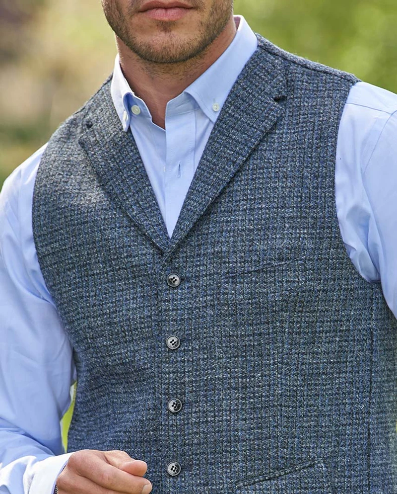 Harris Tweed Weste "Wales" in blue houndstooth