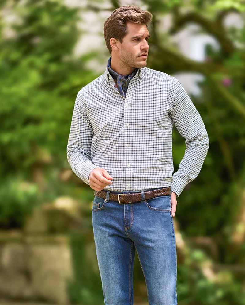Button-Down-Hemd "Steward" im blauen Tattersall-Karo