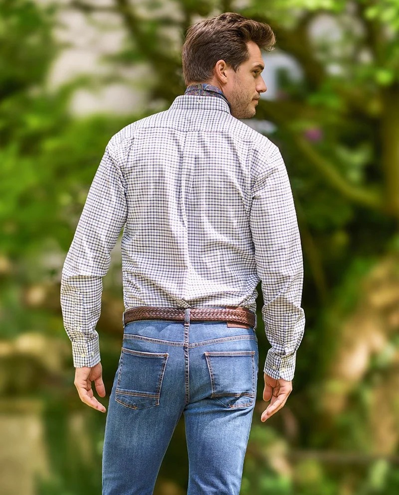 Button-Down-Hemd "Steward" im blauen Tattersall-Karo