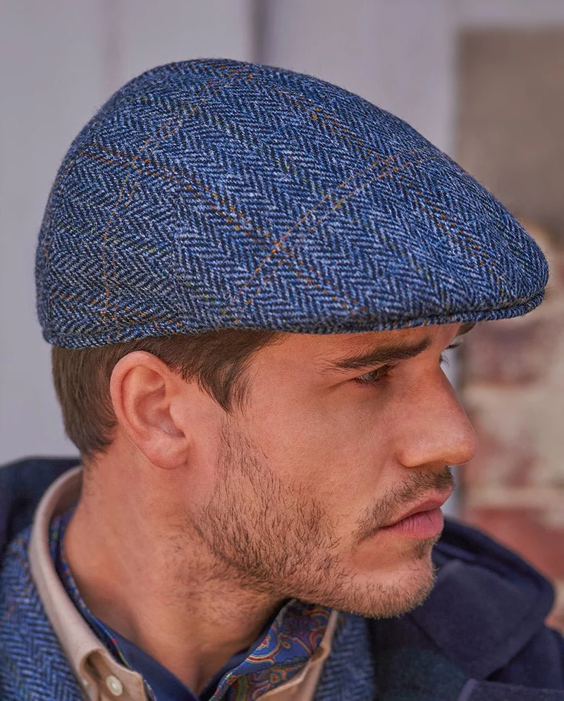 Harris Tweed Mütze "Henry Cap" in grey-blue herringbone