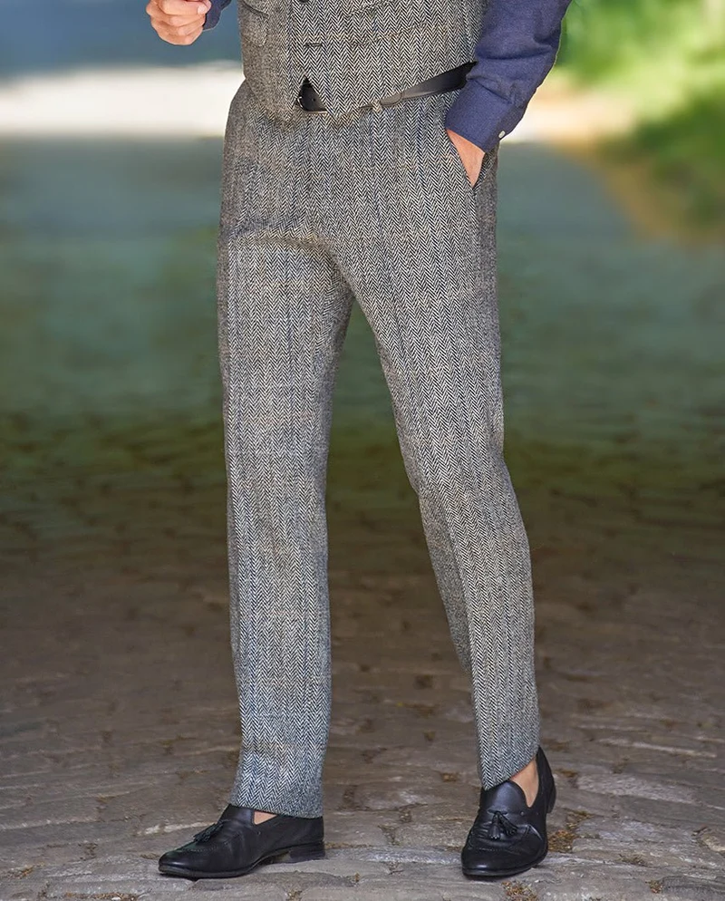 Herrenhose "Mr. Miller" aus Harris Tweed in grey herringbone