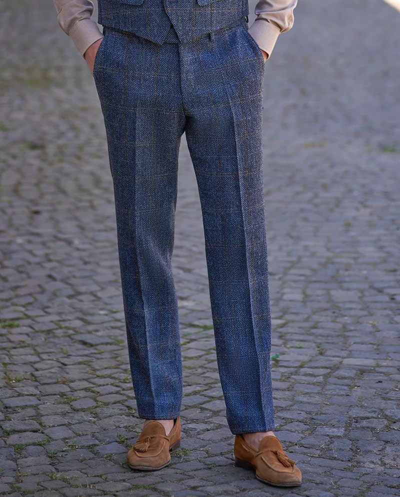 Harris Tweed Hose "Mr. Miller" in grey-blue herringbone