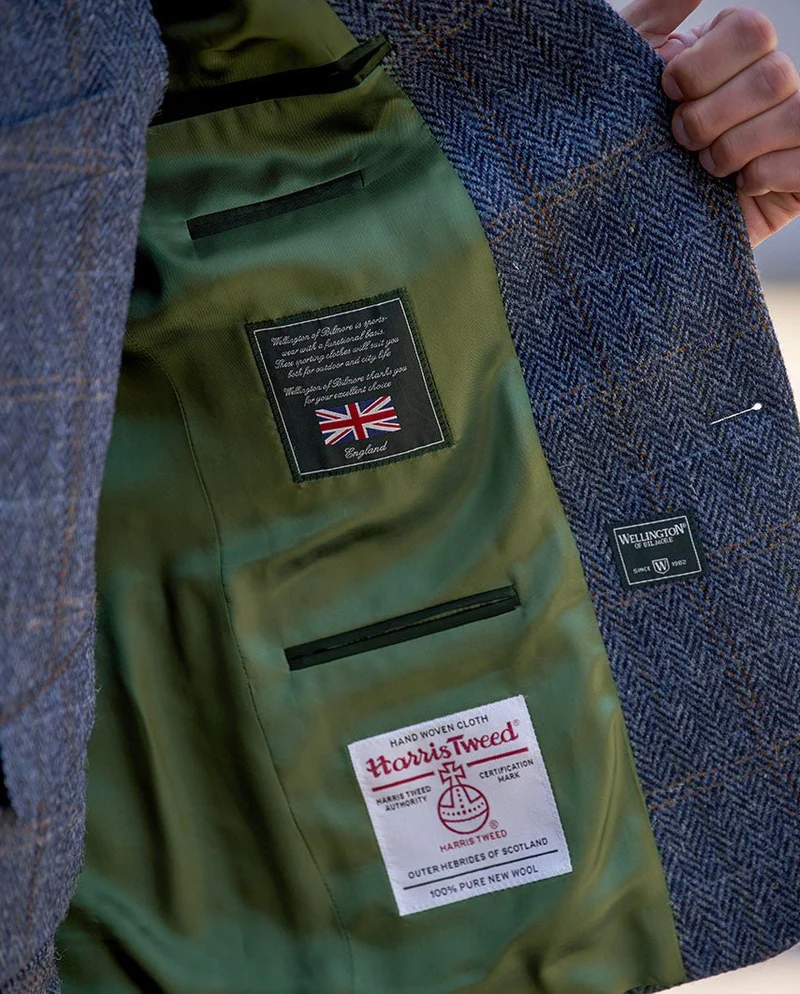 Harris Tweed Sakko "London" in grey-blue herringbone