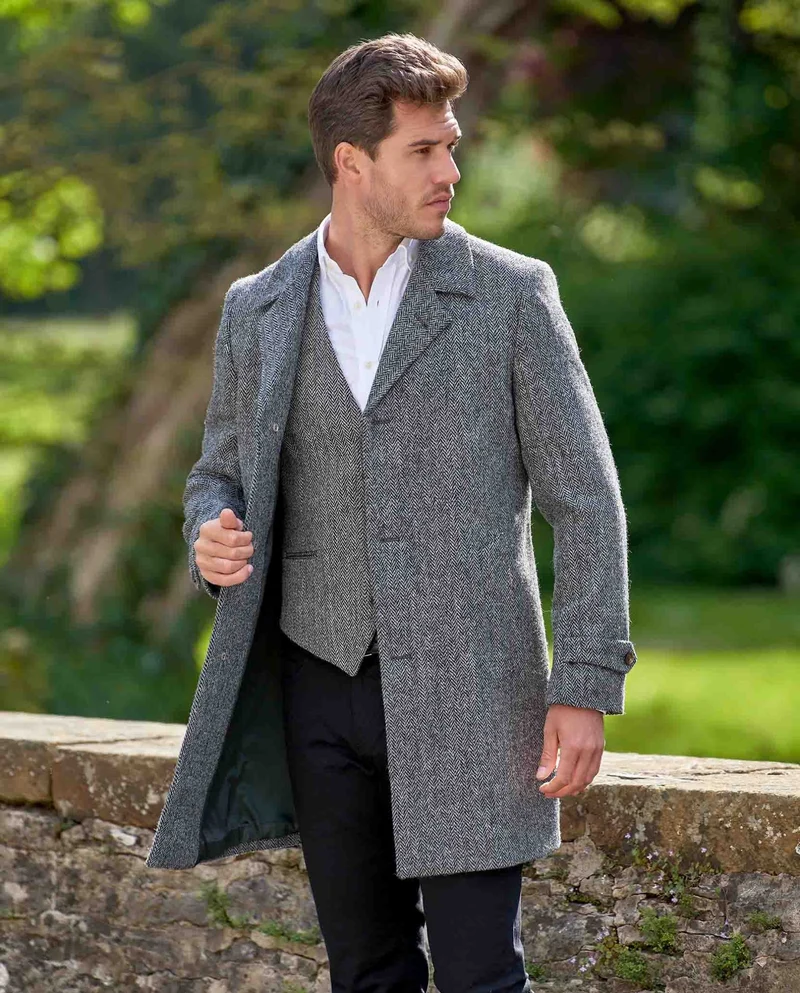 Herren Blazermantel "Billy" aus Harris Tweed in black Herringbone