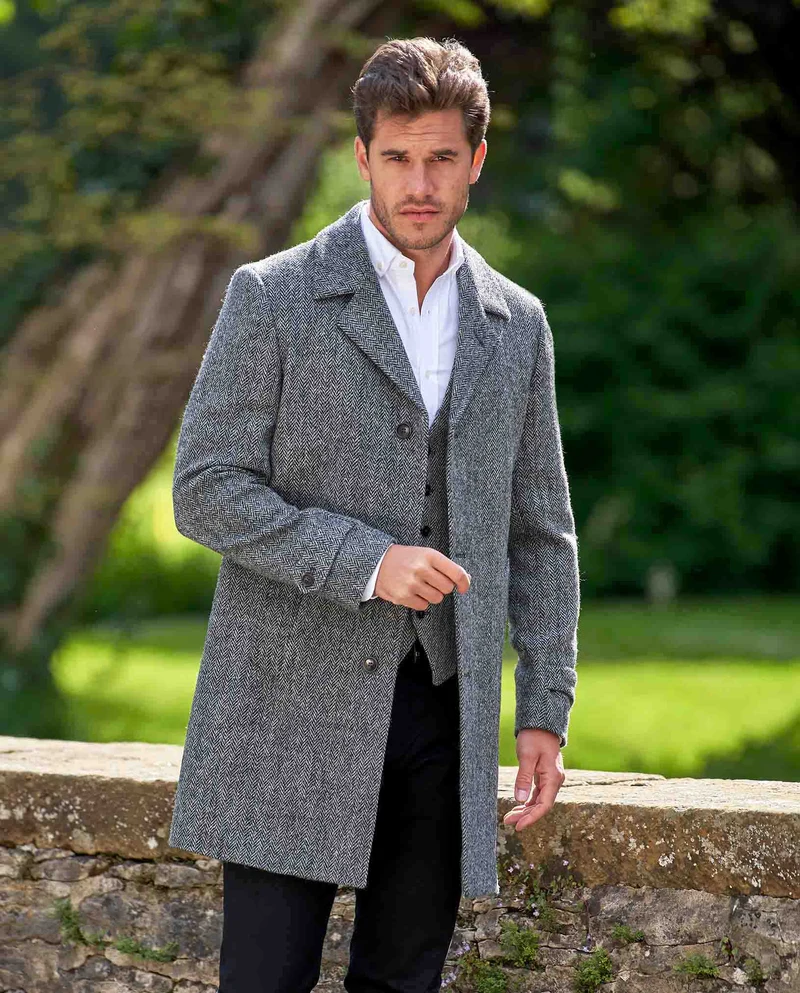 Herren Blazermantel "Billy" aus Harris Tweed in black Herringbone