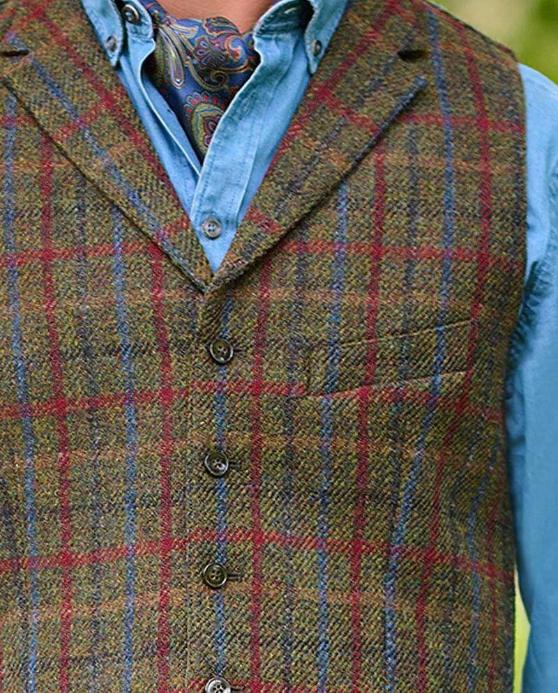 Harris Tweed Weste "Wales" in red-blue check