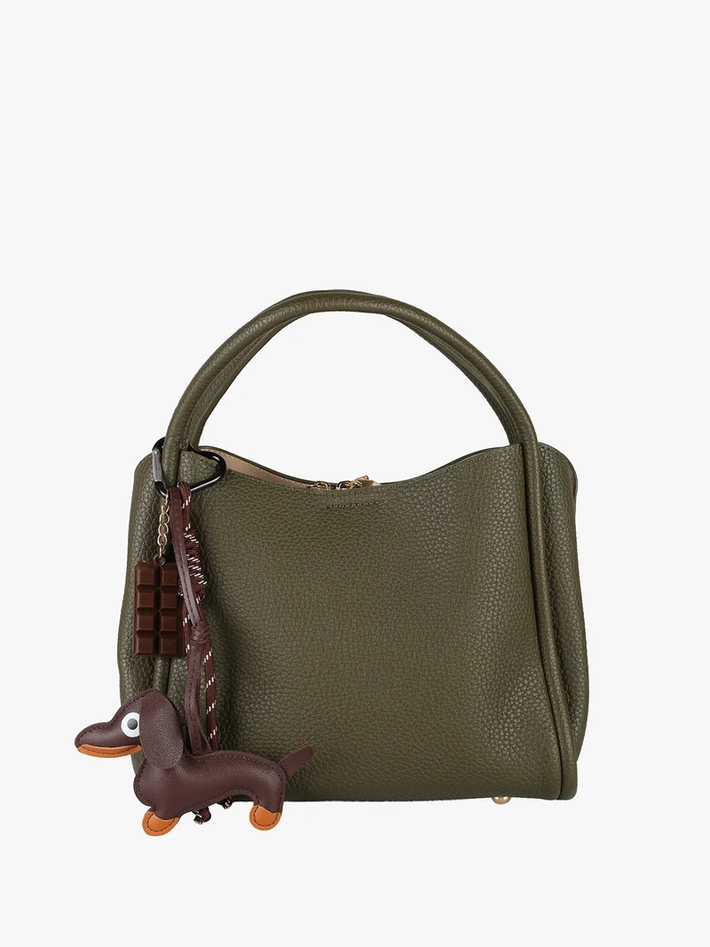 Borsa donna mini tote con ciondolo decorativo - verde
