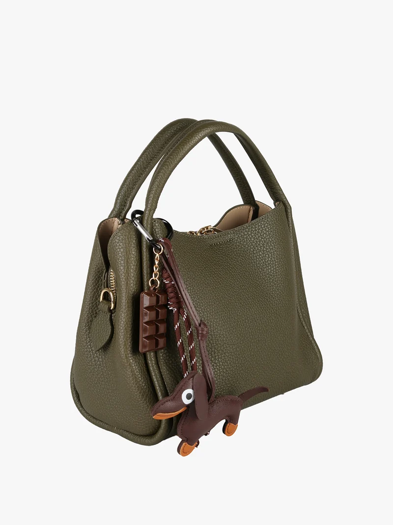 Borsa donna mini tote con ciondolo decorativo - verde
