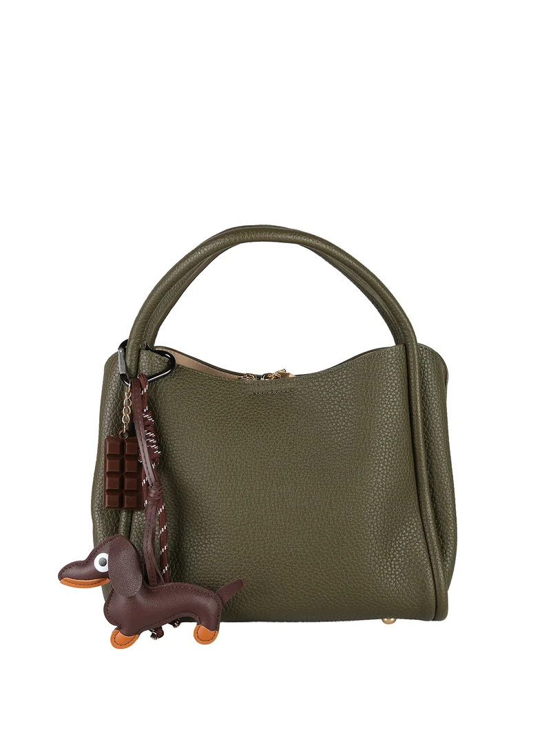 Borsa donna mini tote con ciondolo decorativo - verde
