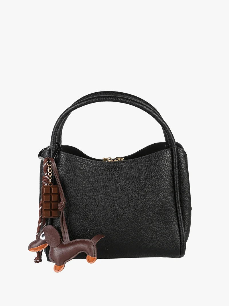 Borsa donna mini tote con ciondolo decorativo - nero