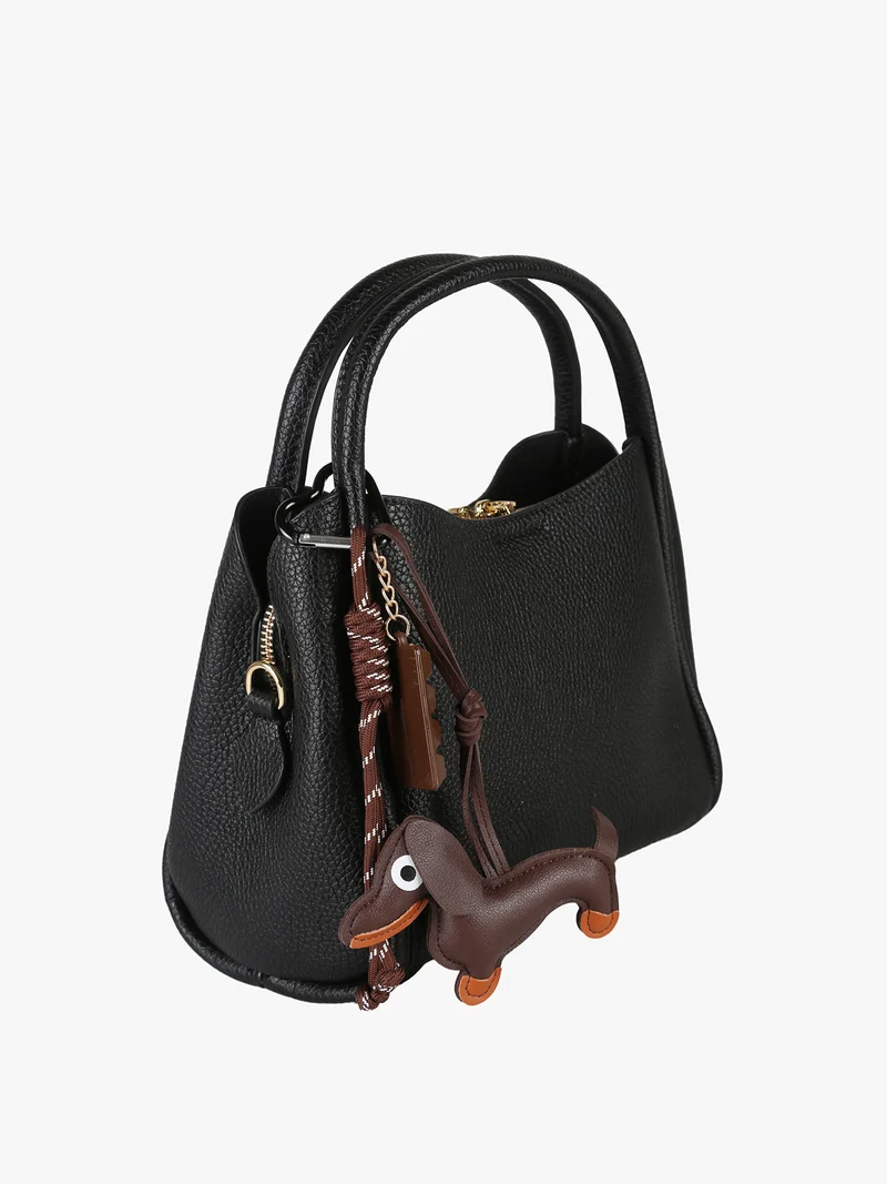 Borsa donna mini tote con ciondolo decorativo - nero