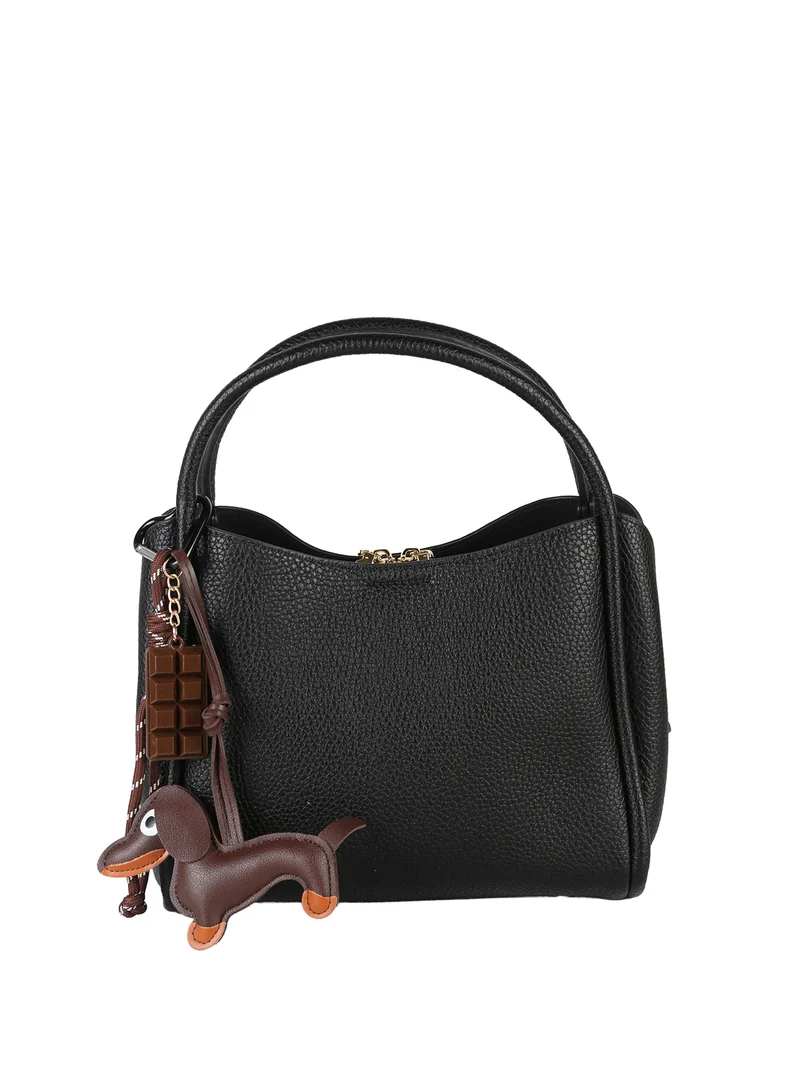 Borsa donna mini tote con ciondolo decorativo - nero
