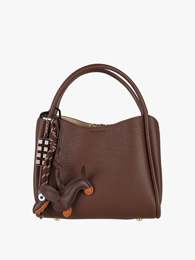 Borsa donna mini tote con ciondolo decorativo - moro