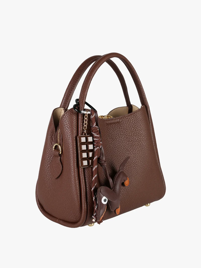 Borsa donna mini tote con ciondolo decorativo - moro