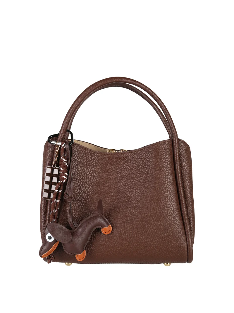 Borsa donna mini tote con ciondolo decorativo - moro
