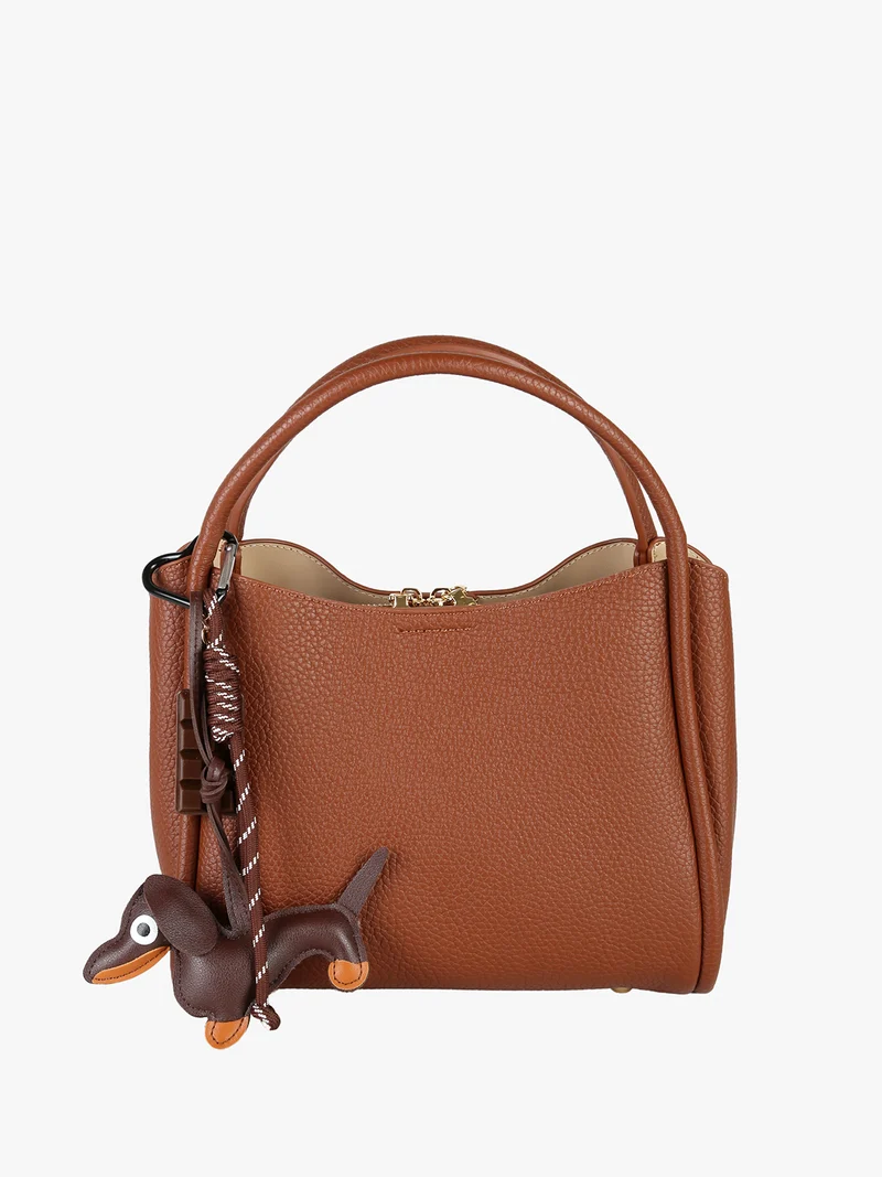 Borsa donna mini tote con ciondolo decorativo - marrone