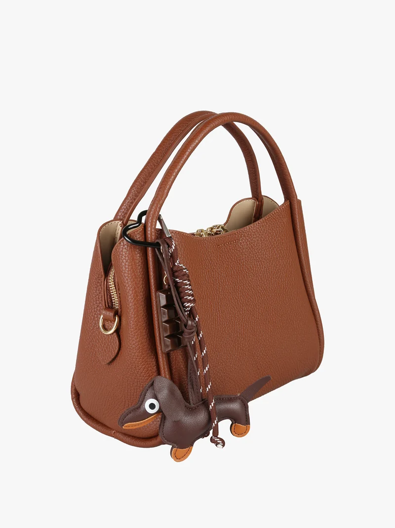 Borsa donna mini tote con ciondolo decorativo - marrone