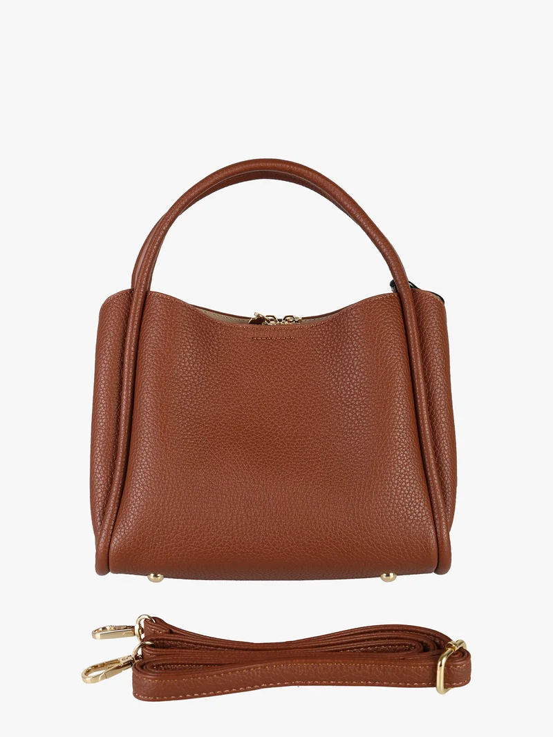 Borsa donna mini tote con ciondolo decorativo - marrone