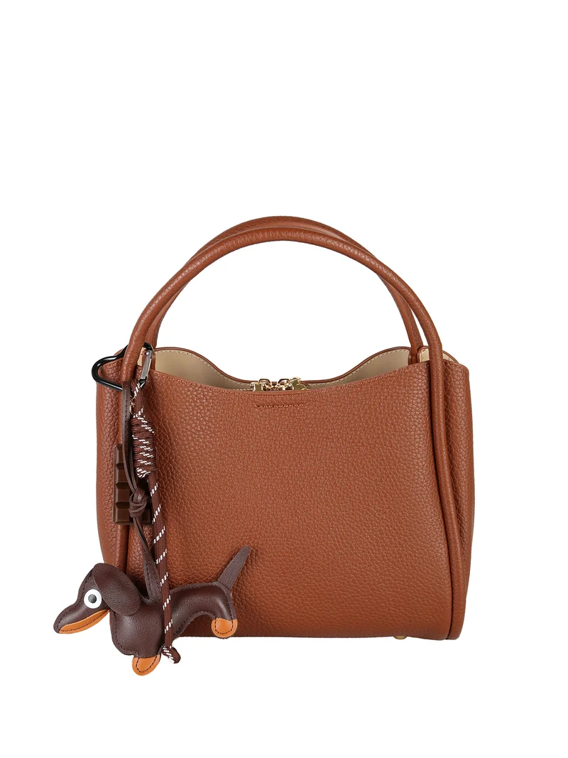 Borsa donna mini tote con ciondolo decorativo - marrone