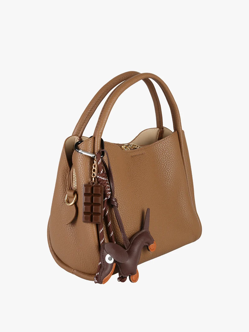 Borsa donna mini tote con ciondolo decorativo - khaki