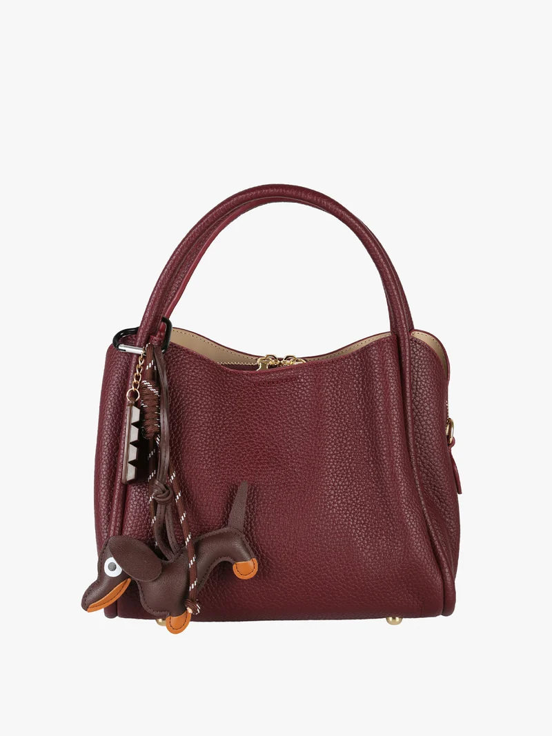 Borsa donna mini tote con ciondolo decorativo - bordeaux
