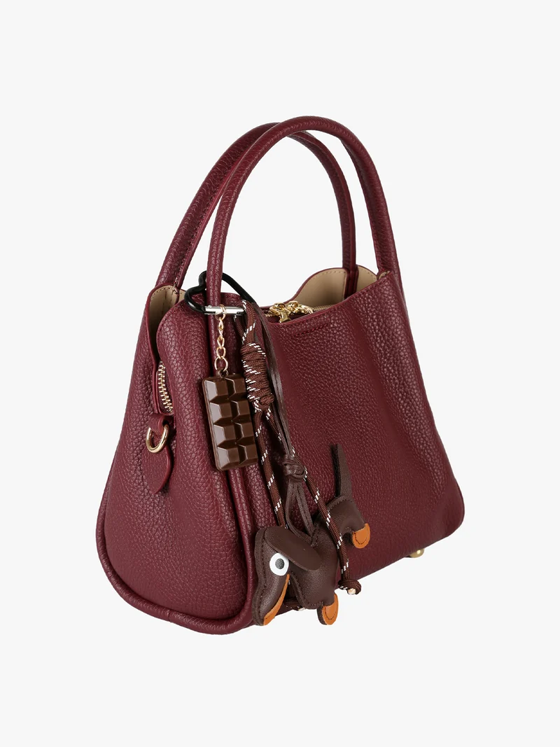 Borsa donna mini tote con ciondolo decorativo - bordeaux