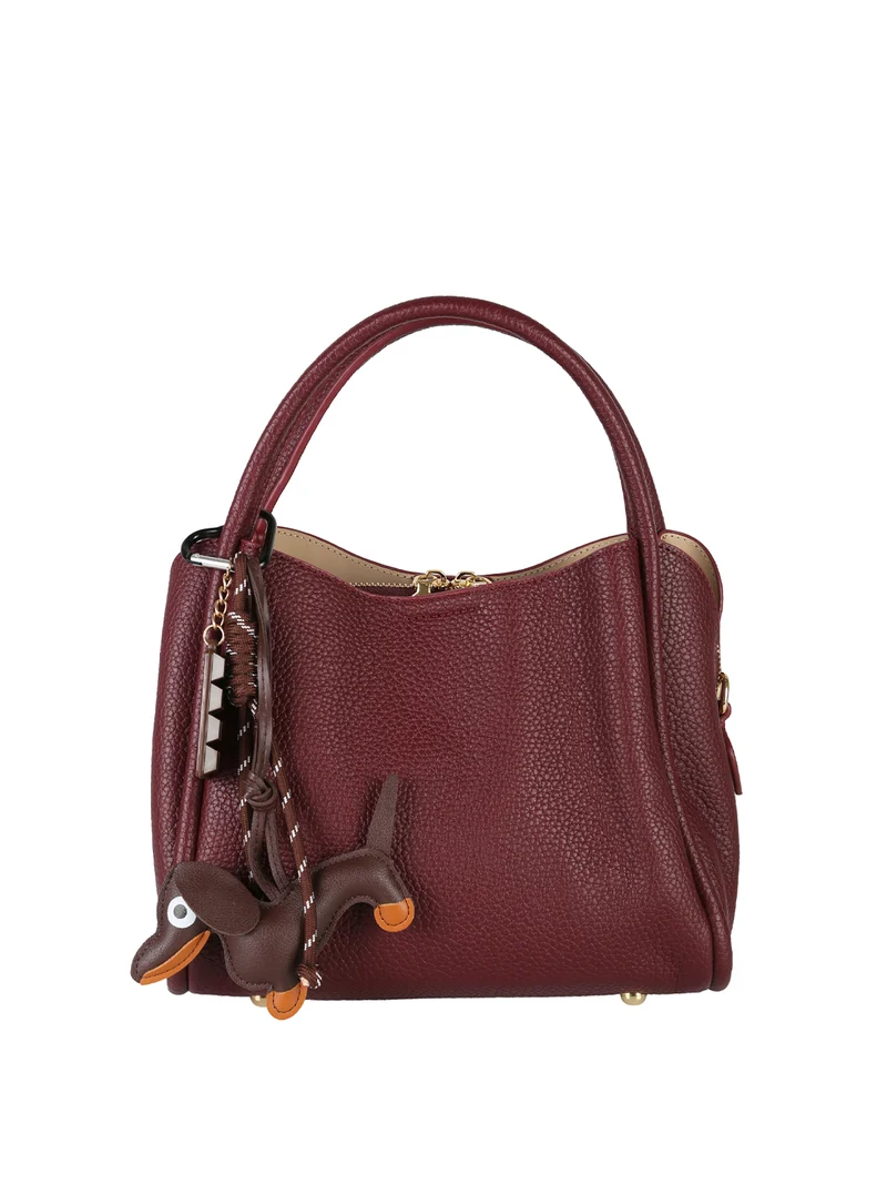 Borsa donna mini tote con ciondolo decorativo - bordeaux