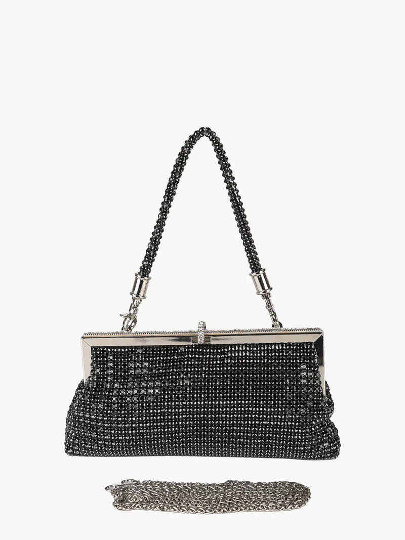 Pochette donna brillante con strass - nero