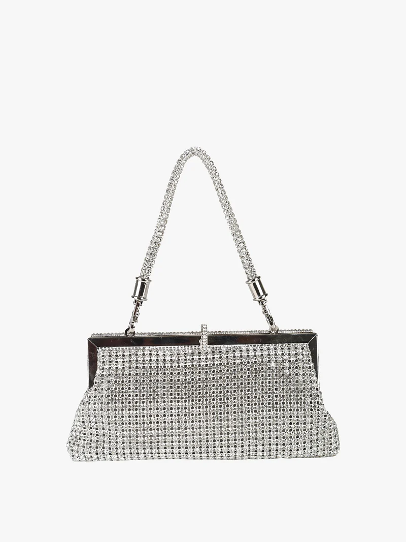 Pochette donna brillante con strass - argento